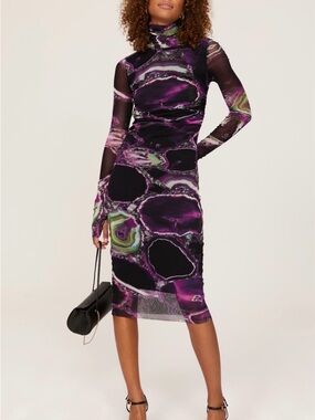 Abito Collo Alto Mesh Dress